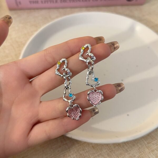 925 Silver Metal Heart Shape Earrings with Zirconia Clashing Color Girl Stud Fashion INS Style Sweet Summer - Image 6