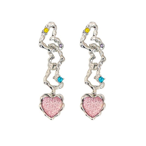 925 Silver Metal Heart Shape Earrings with Zirconia Clashing Color Girl Stud Fashion INS Style Sweet Summer - Image 7