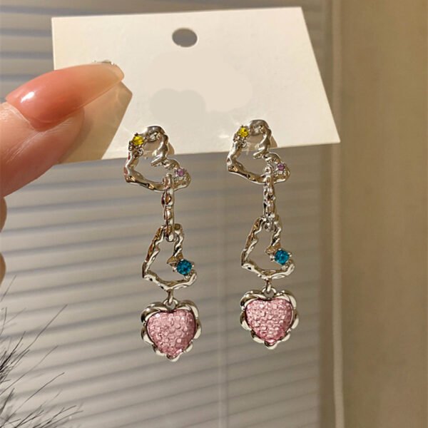 925 Silver Metal Heart Shape Earrings with Zirconia Clashing Color Girl Stud Fashion INS Style Sweet Summer - Image 5