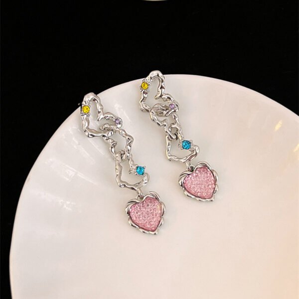 925 Silver Metal Heart Shape Earrings with Zirconia Clashing Color Girl Stud Fashion INS Style Sweet Summer - Image 4