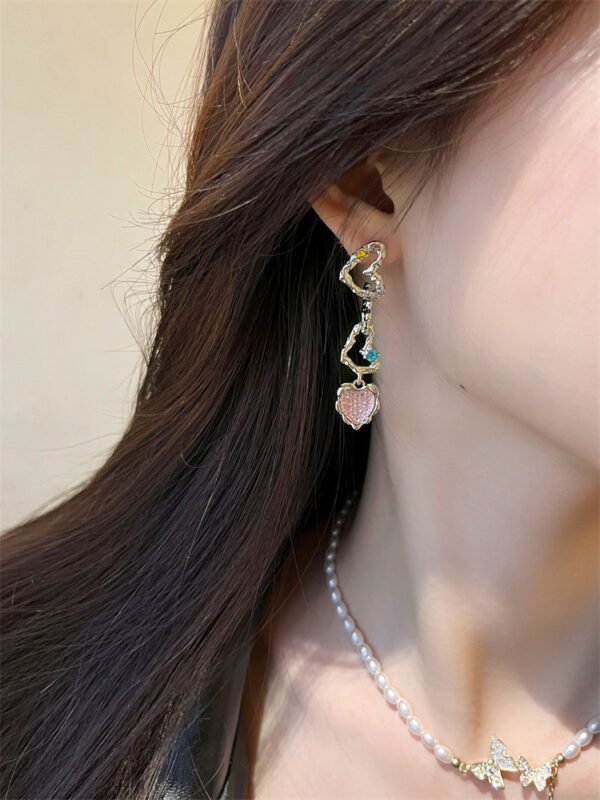 925 Silver Metal Heart Shape Earrings with Zirconia Clashing Color Girl Stud Fashion INS Style Sweet Summer - Image 2