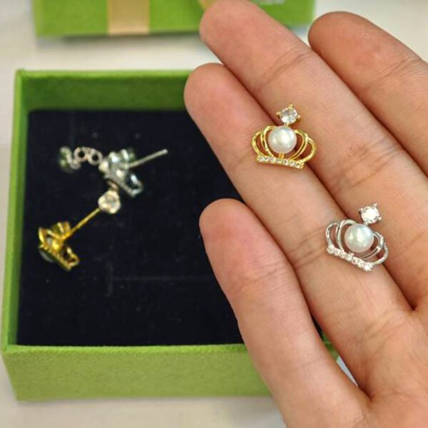 Freshwater Pearl Girls Earrings AA+ Lustrous Bread Beads Crown Shape Inlaid Zirconia Ladies Ear Stud Daily Jewelry Accessories - Image 3